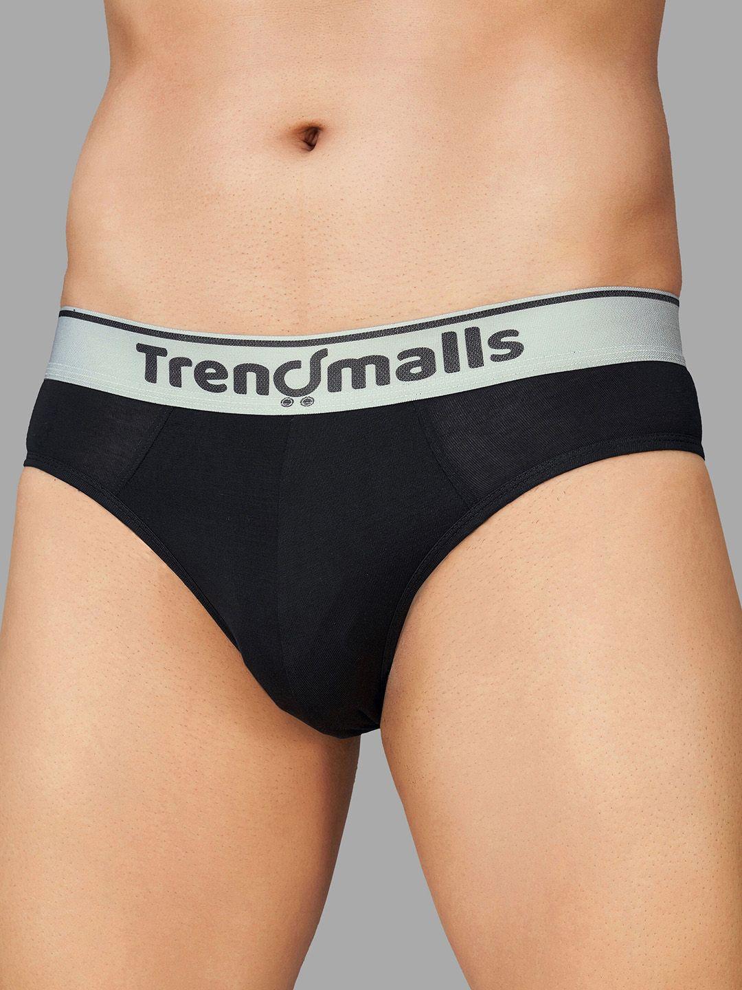 trendmalls brand logo printed mid-rise 4-way stretch modal basic brief tm-mu01-black-s