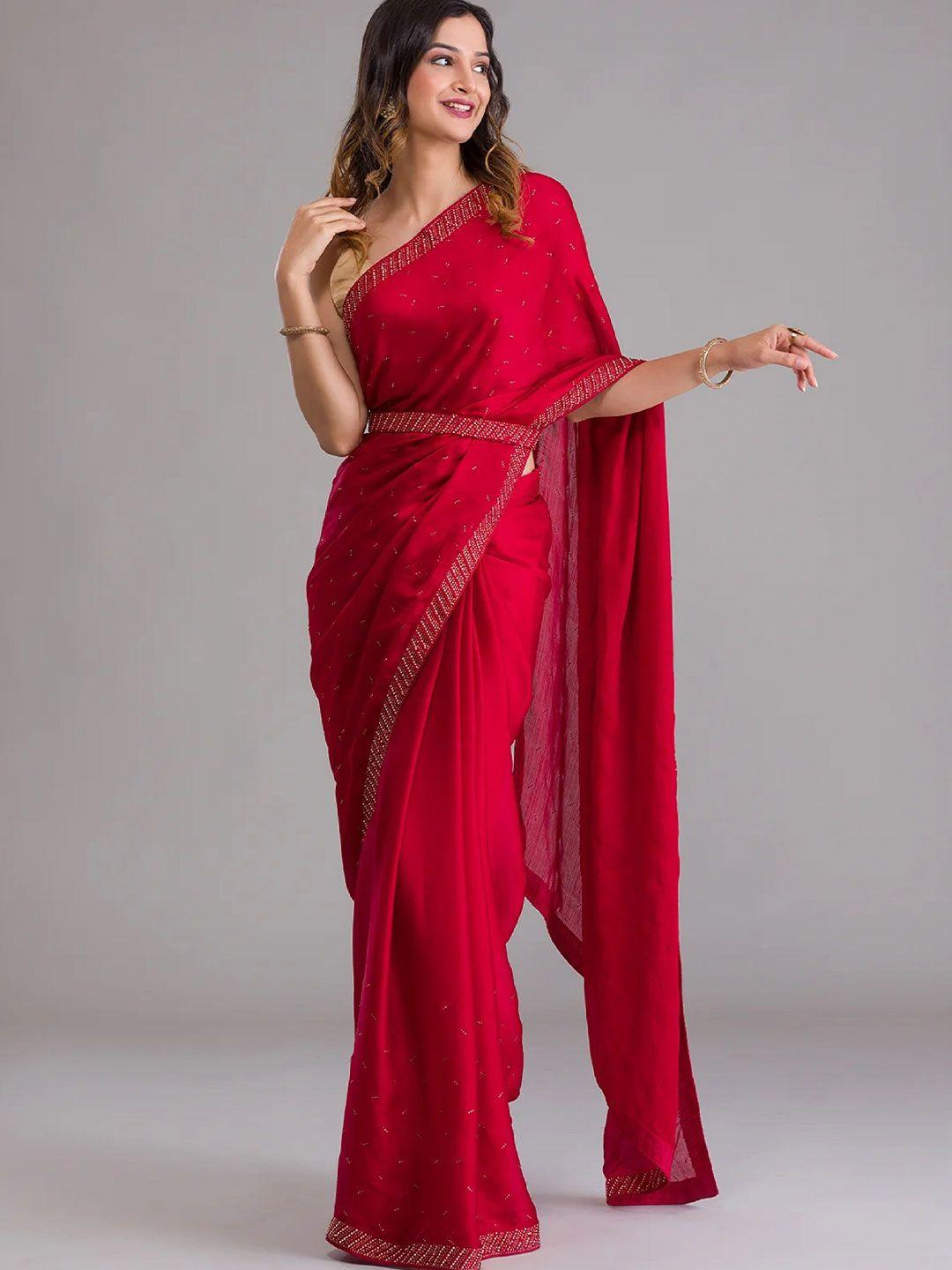 trendmalls embellished beads & stone belted saree