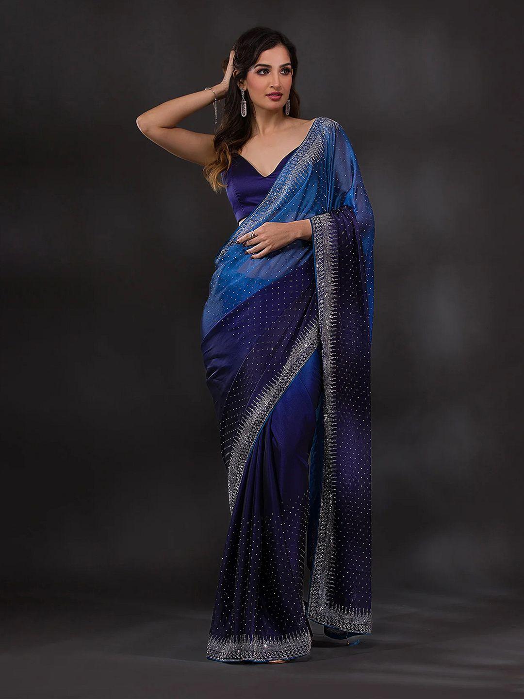 trendmalls embellished sequinned pure silk saree