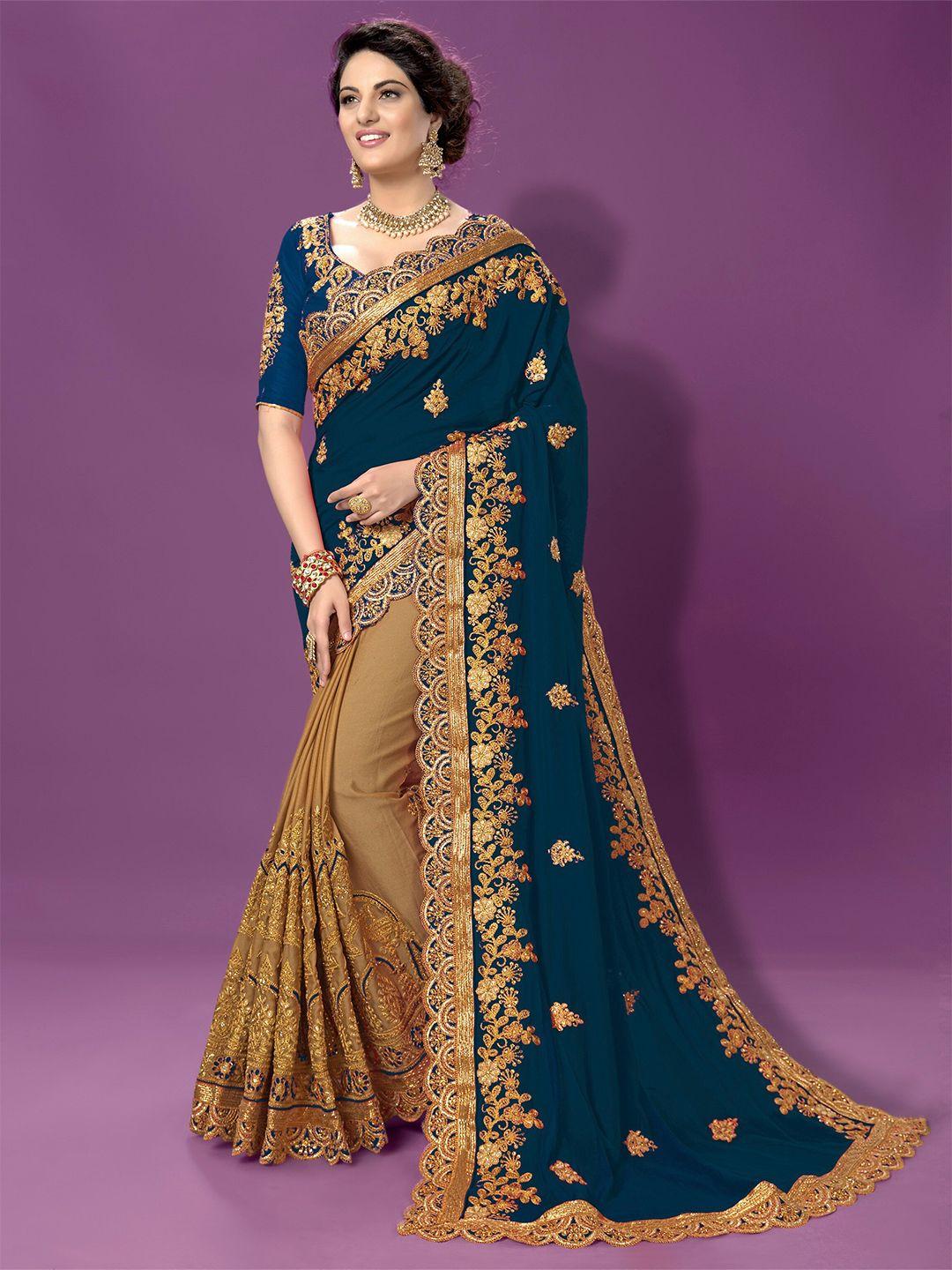 trendmalls floral embroidered beads and stones saree