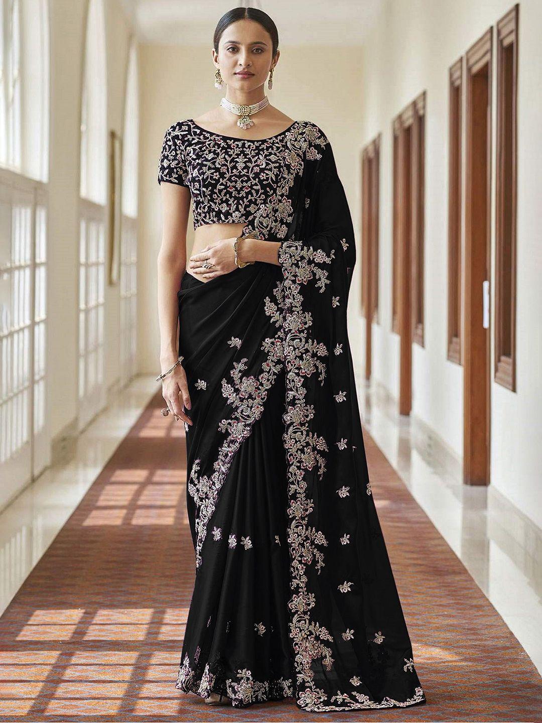 trendmalls floral embroidered embellished silk blend saree