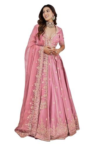 trendmalls pink satin embroidery sequence work semi-stitched lehenga choli with net dupatta for women-l257-pink (wedding-bridal-latest-pastel-lehenga-choli_free size)