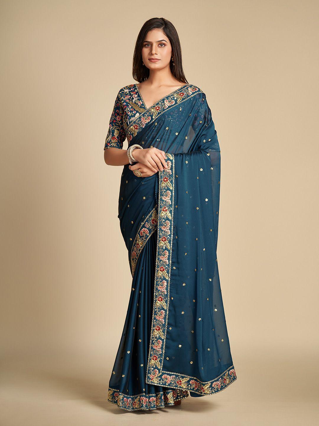 trendmalls sequin embroidered pure silk saree