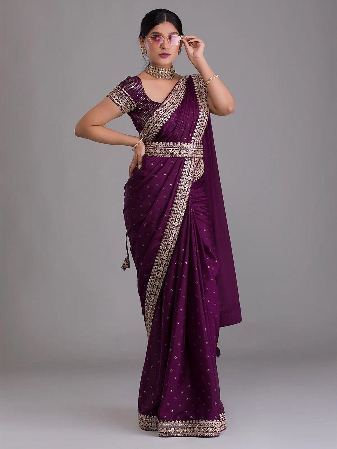 trendmalls sequinned pure silk chanderi saree with belt