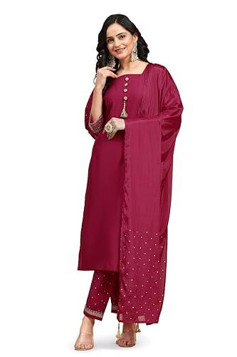 trendmalls women's chinon embroidery salwar suit set kurta pant with dupatta (g219-pink-xl)