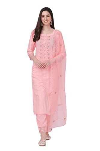 trendmalls women's cotton embroidery salwar suit set kurta pant with dupatta (g103-lightpink-l)