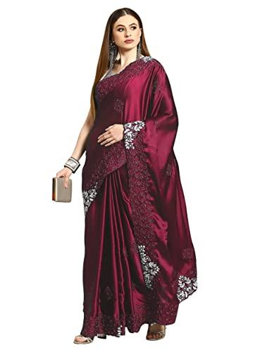 trendmalls women's crape silk heavy embroidred saree