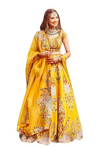 trendmalls yellow malay satin embroidery work semi-stitched lehenga choli with dupatta for women (l103-new-bridal-latest-wedding-lehenga-free size)