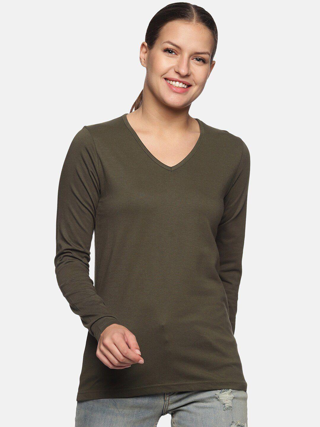 trends-tower-women-olive-green-v-neck-pure-cotton-t-shirt
