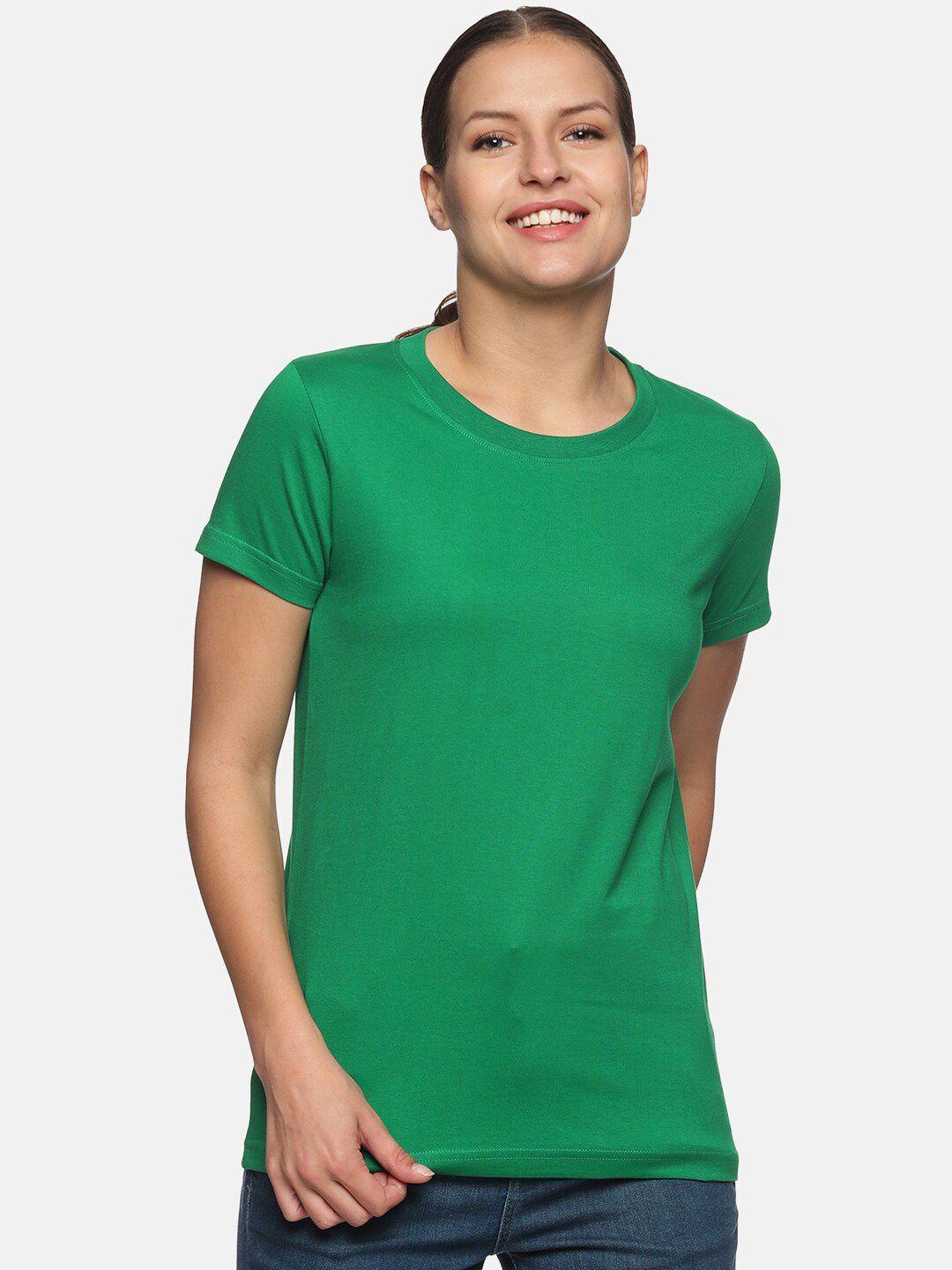 trends tower women green pure cotton t-shirt