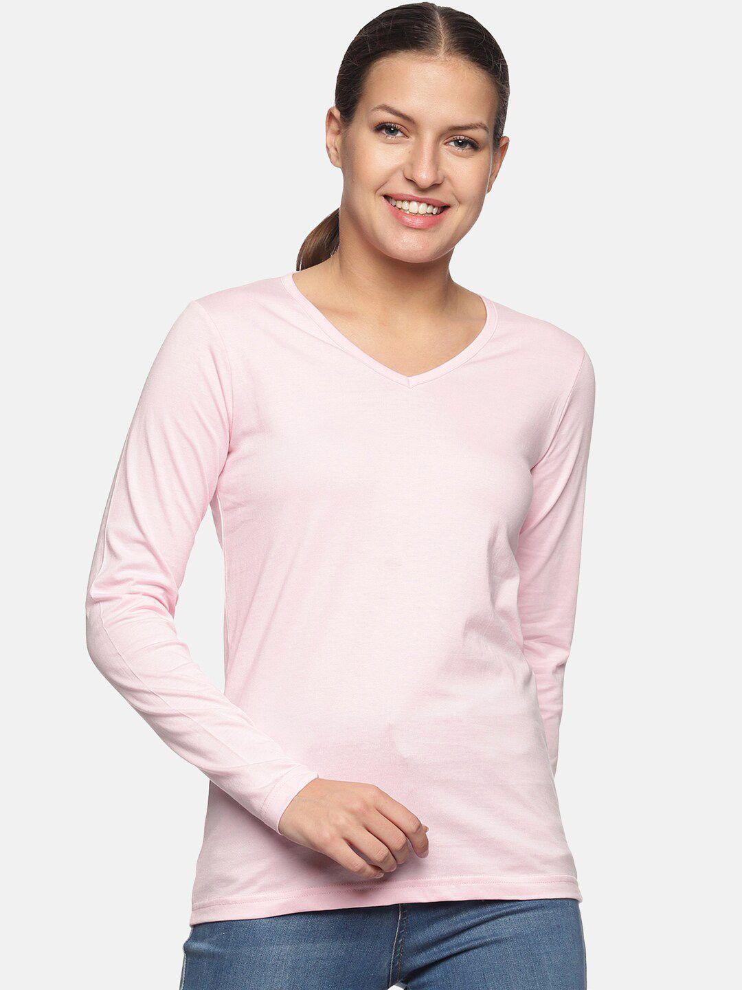 trends tower women pink v-neck pure cotton t-shirt