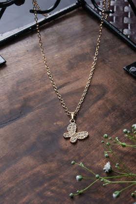 trendsetting gold color western necklace with delicate butterfly hanging charm