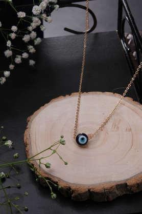 trendsetting gold color western necklace with delicate evil eye hanging charm