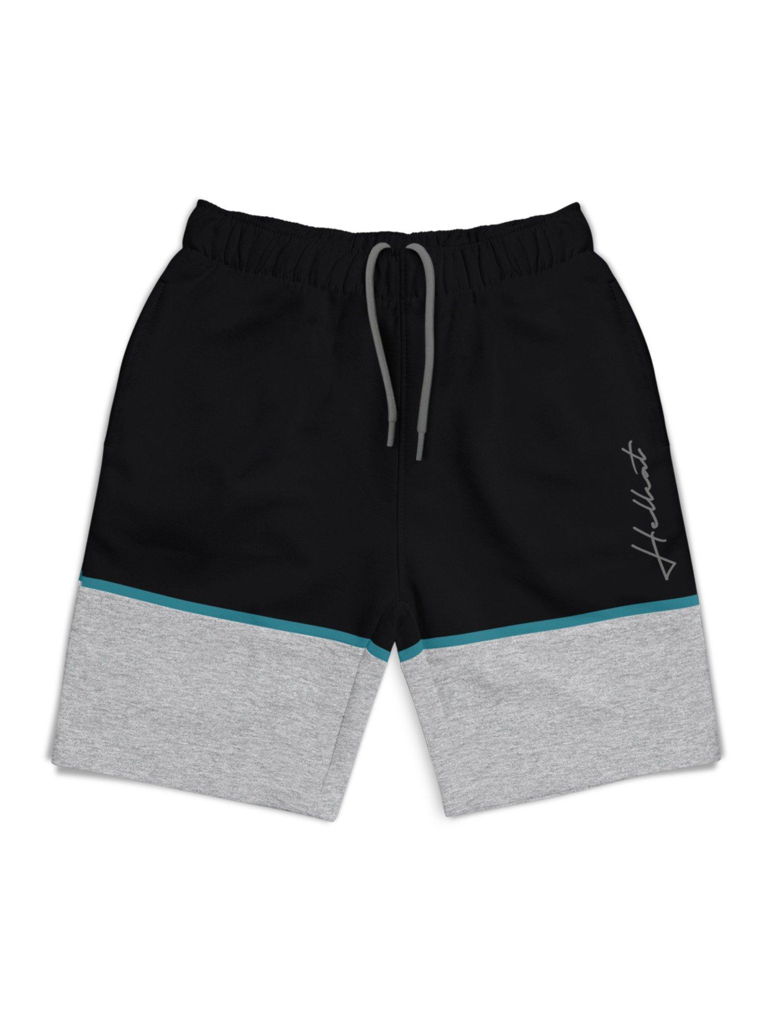 trendy-black-colorblock-with-branding-printed-shorts