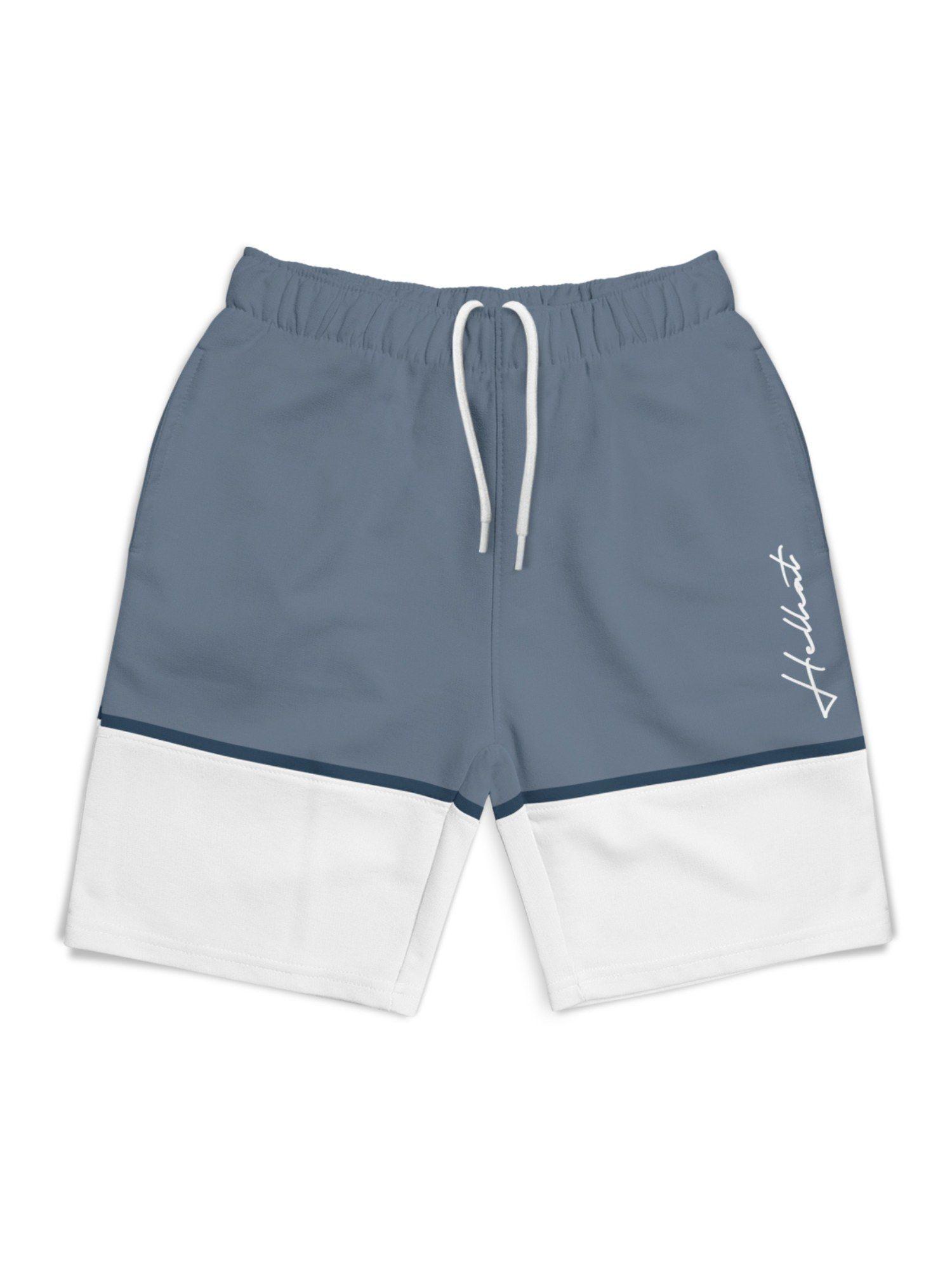 trendy-bluish-grey-colorblock-with-branding-printed-shorts