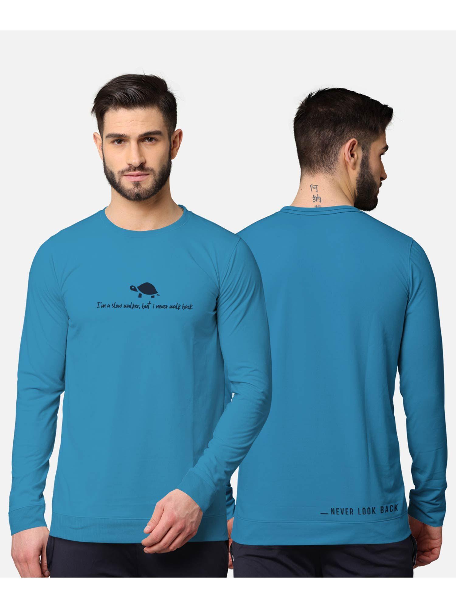 trendy front & back printed full sleeve t-shirt for men blue