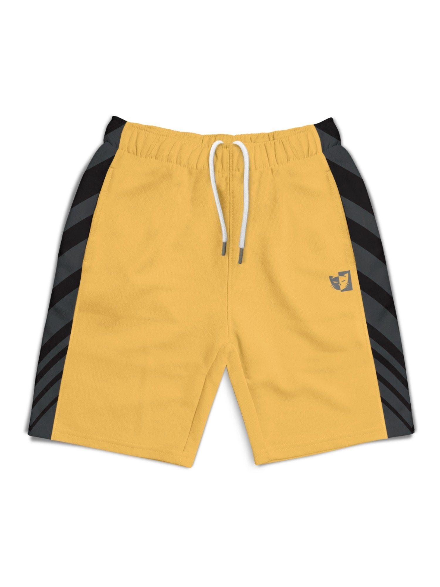trendy-mustard-colorblock-with-branding-printed-shorts