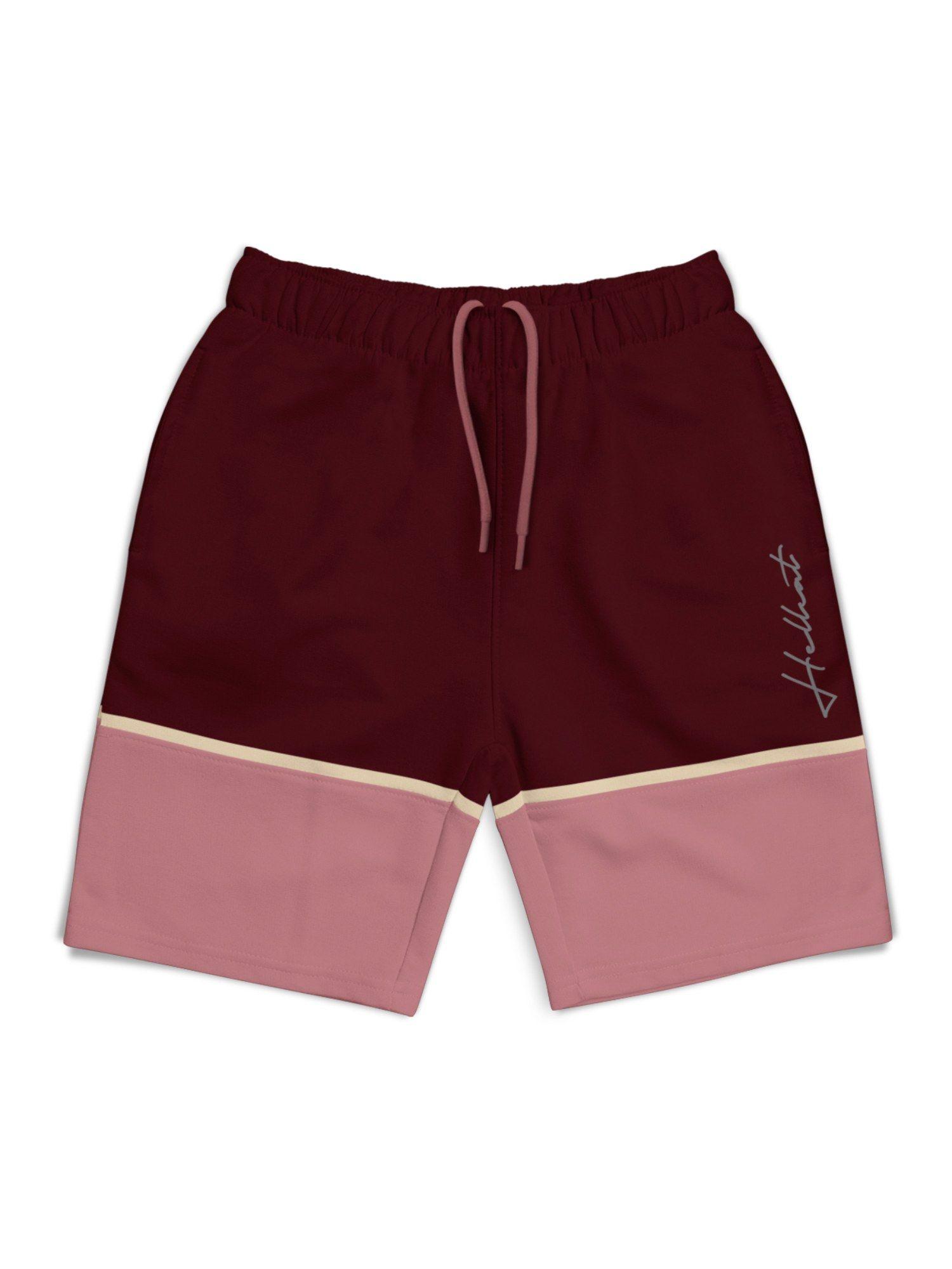 trendy-pink-colorblock-with-branding-printed-shorts