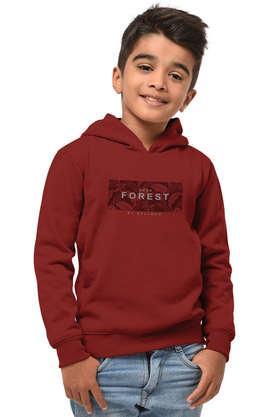 trendy printed cotton hooded boys sweatshirt - rust