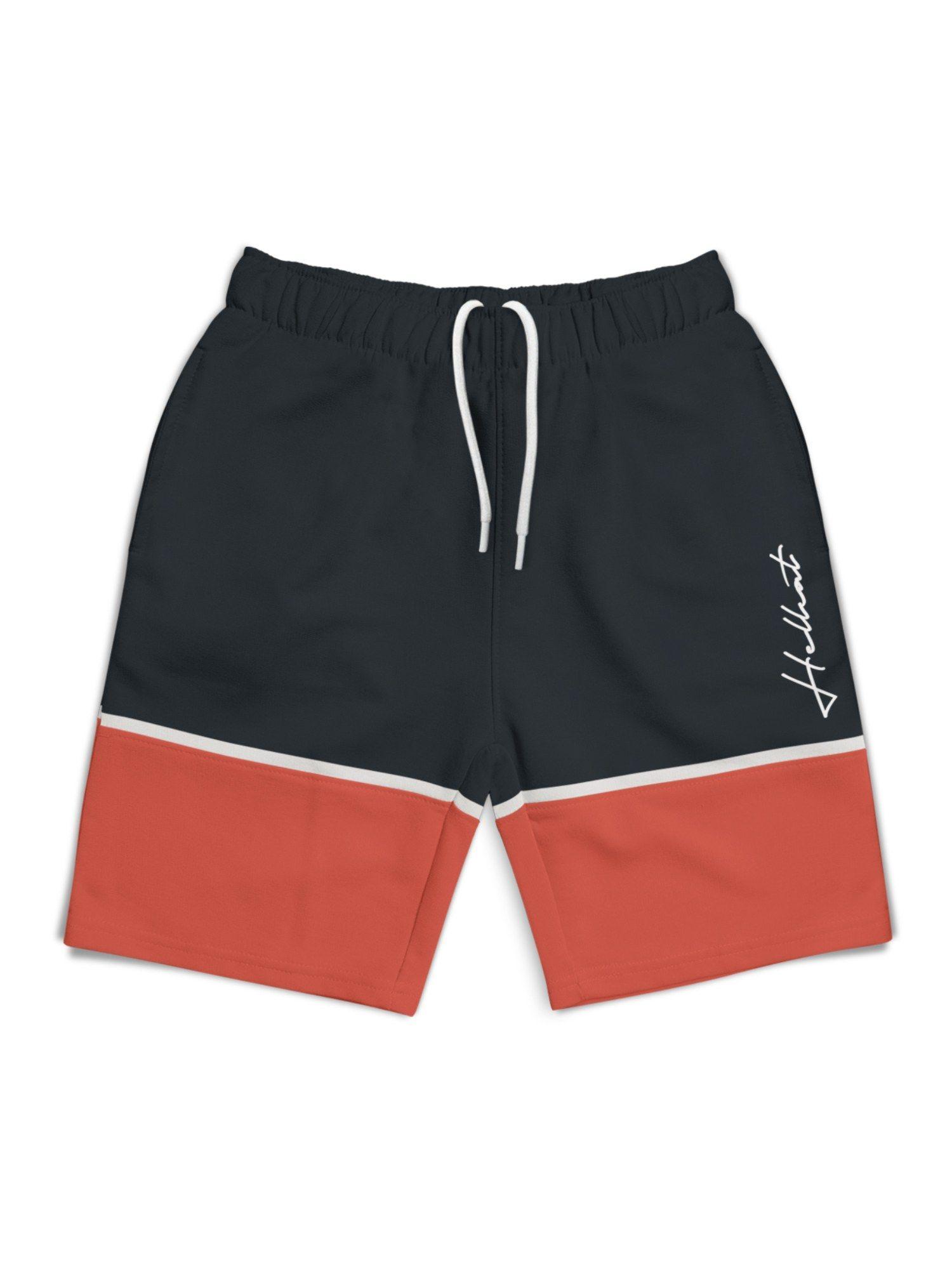 trendy-red-colorblock-with-branding-printed-shorts