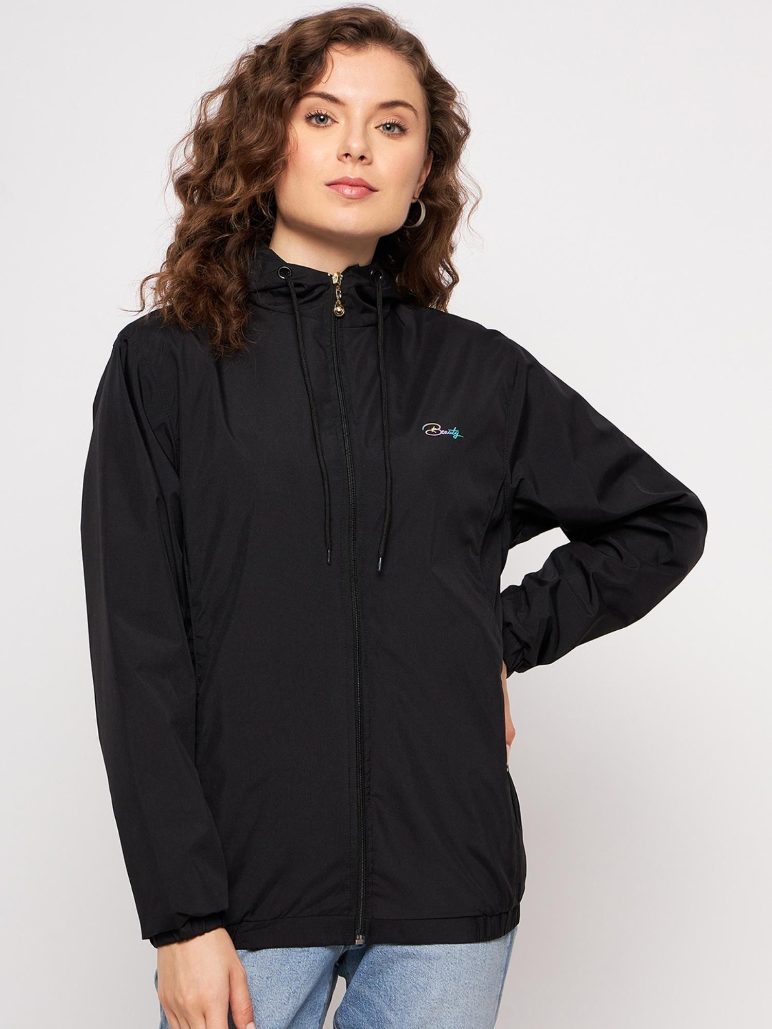 trendy womens wind cheater jacket black
