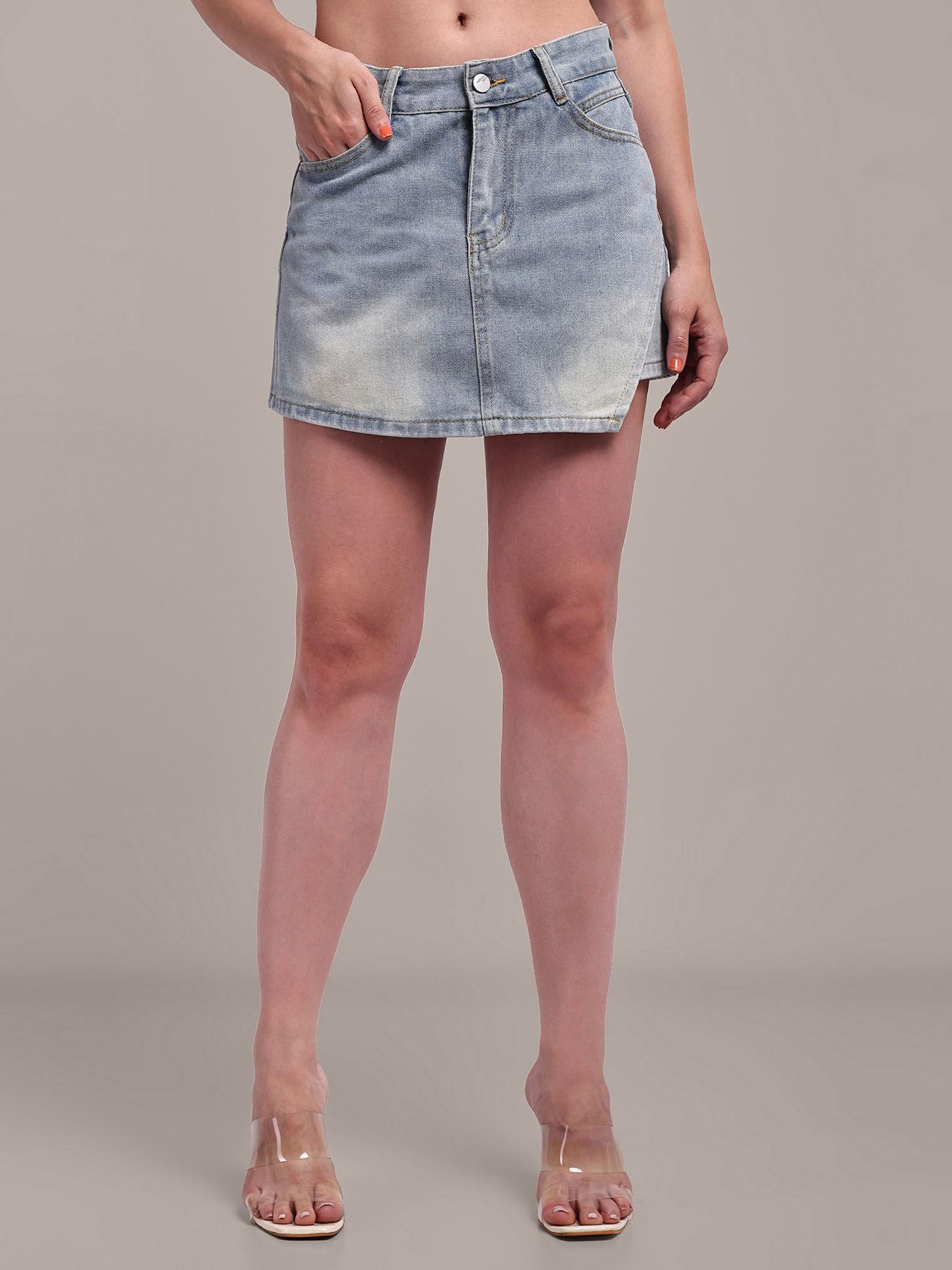 trendy denim mini length skorts