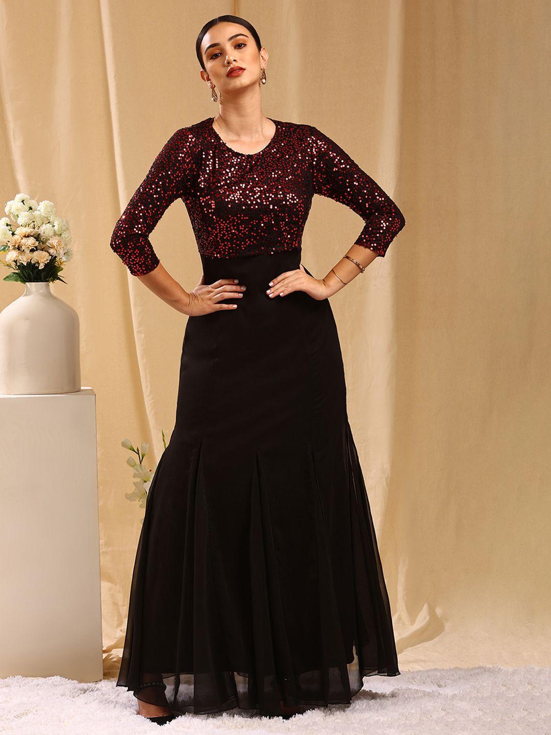 trendy divva black & red embellished maxi dress