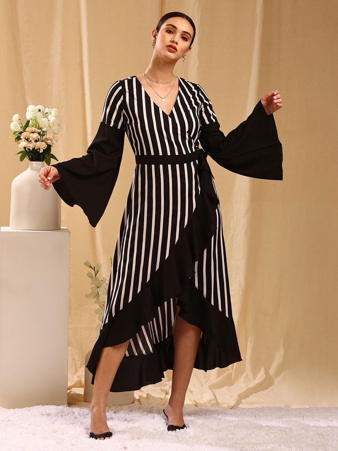 trendy divva black & white striped midi dress