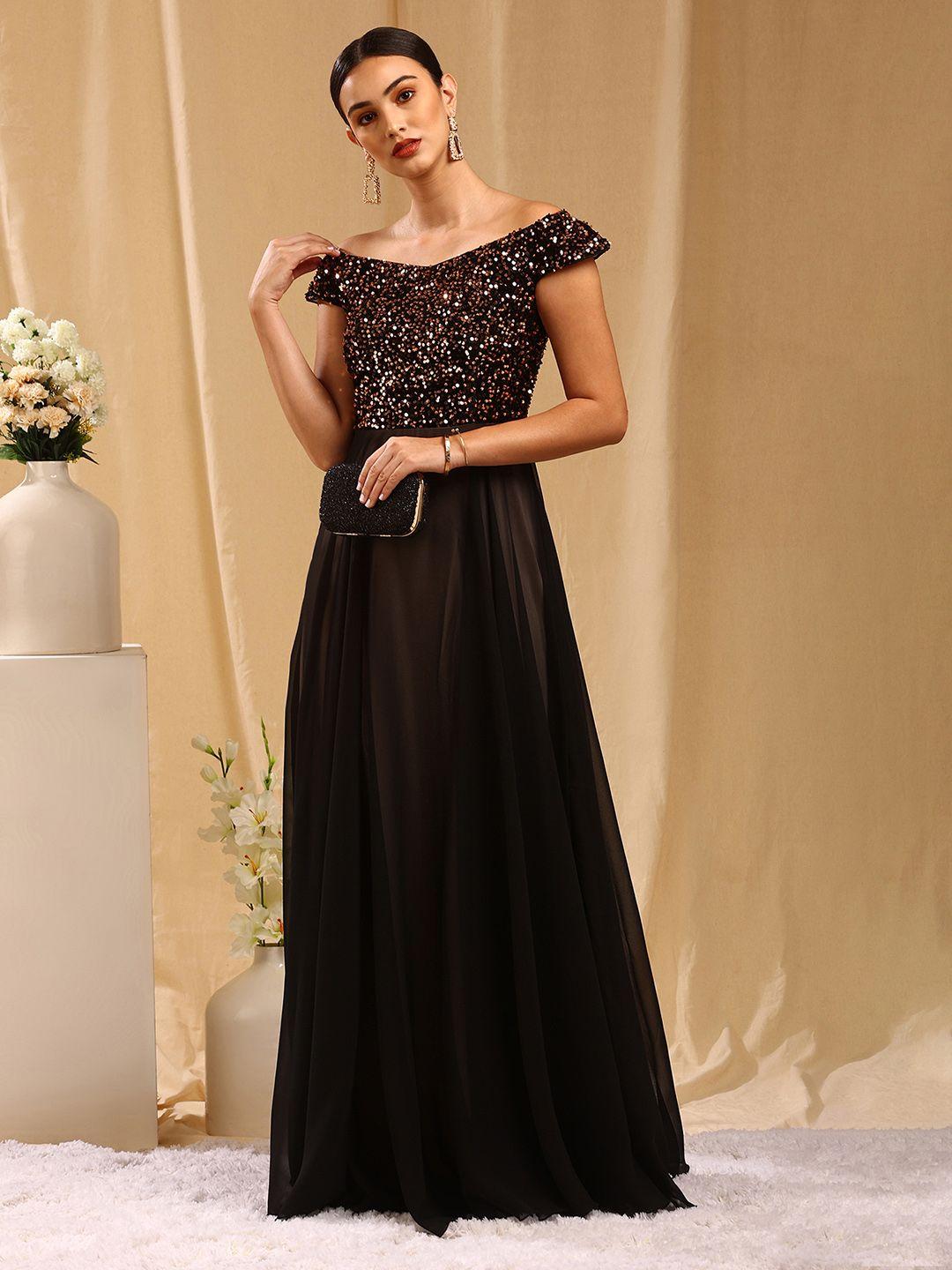 trendy divva cap sleeves embellished sequined v-neck maxi gown