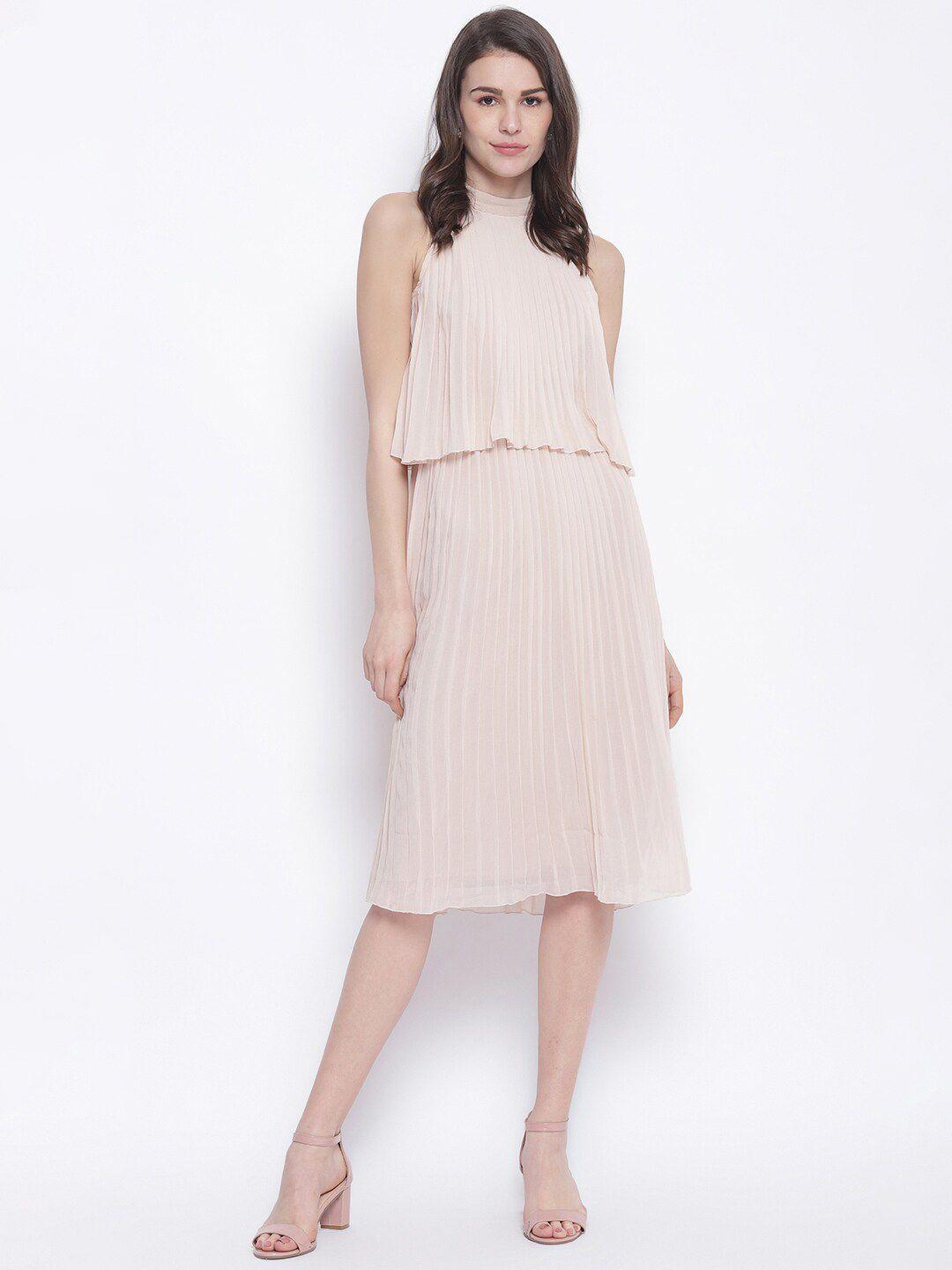 trendy divva cream-coloured striped a-line dress