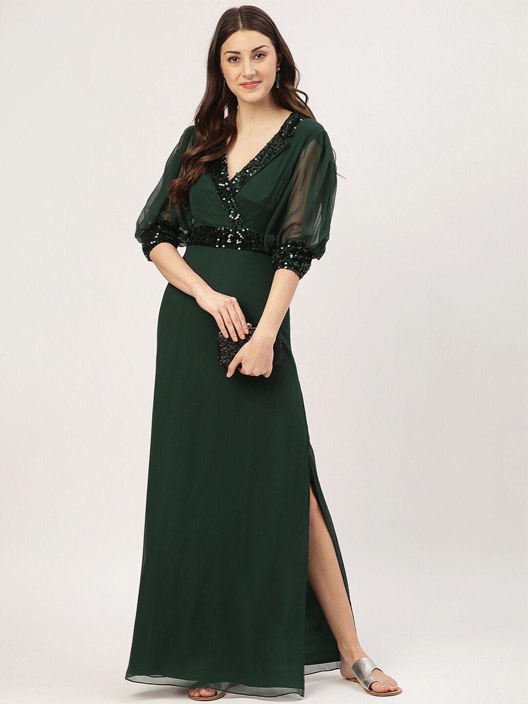 trendy divva green maxi dress with long side slit