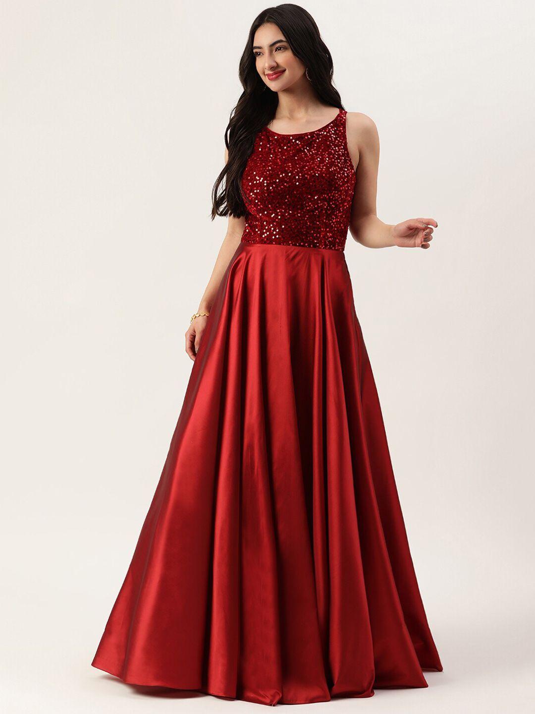 trendy divva maroon embellished sleeveless maxi dress