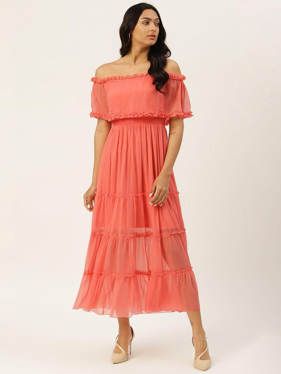 trendy divva pink off-shoulder midi dress