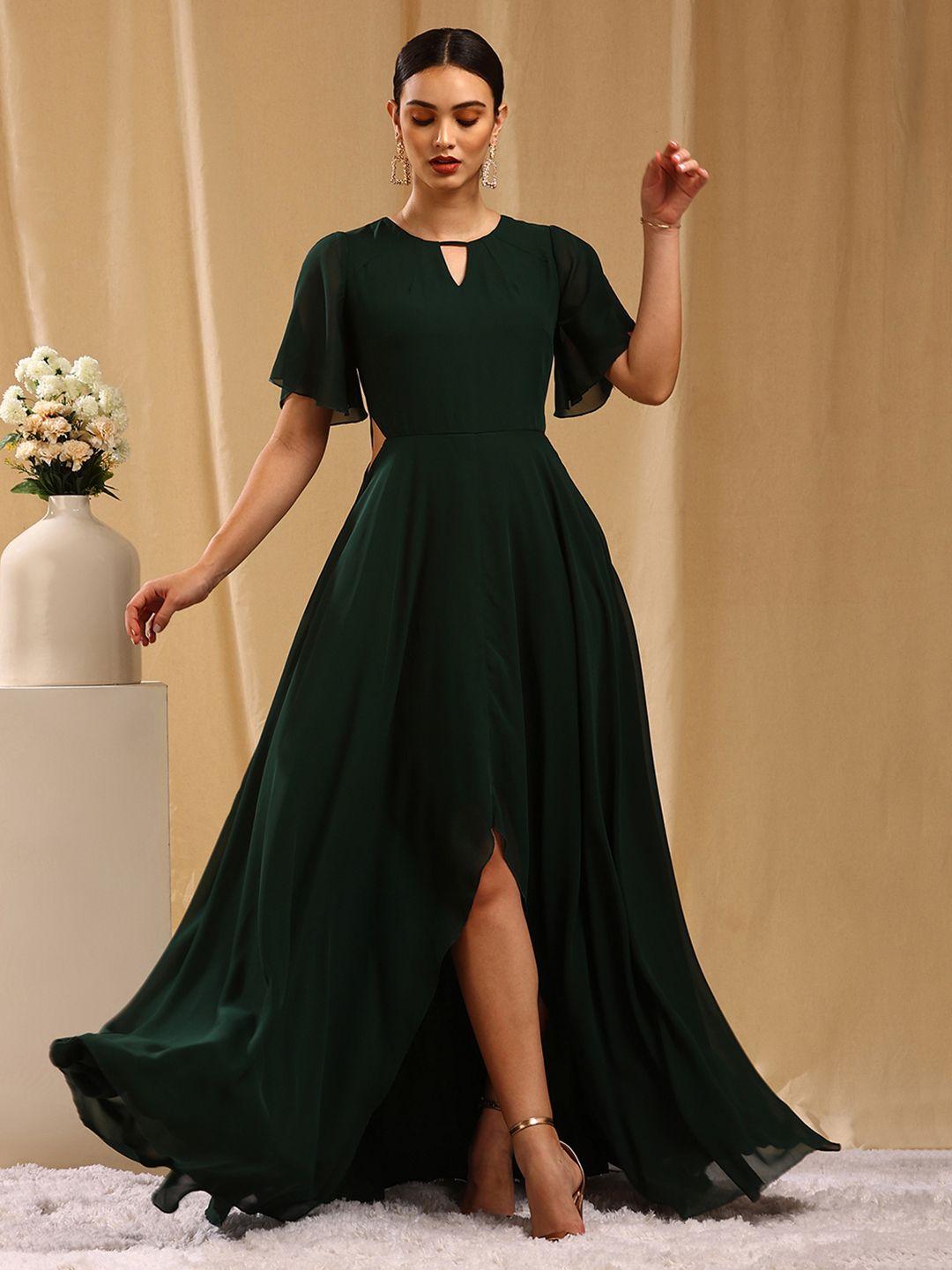 trendy divva women green solid keyhole neck maxi dress