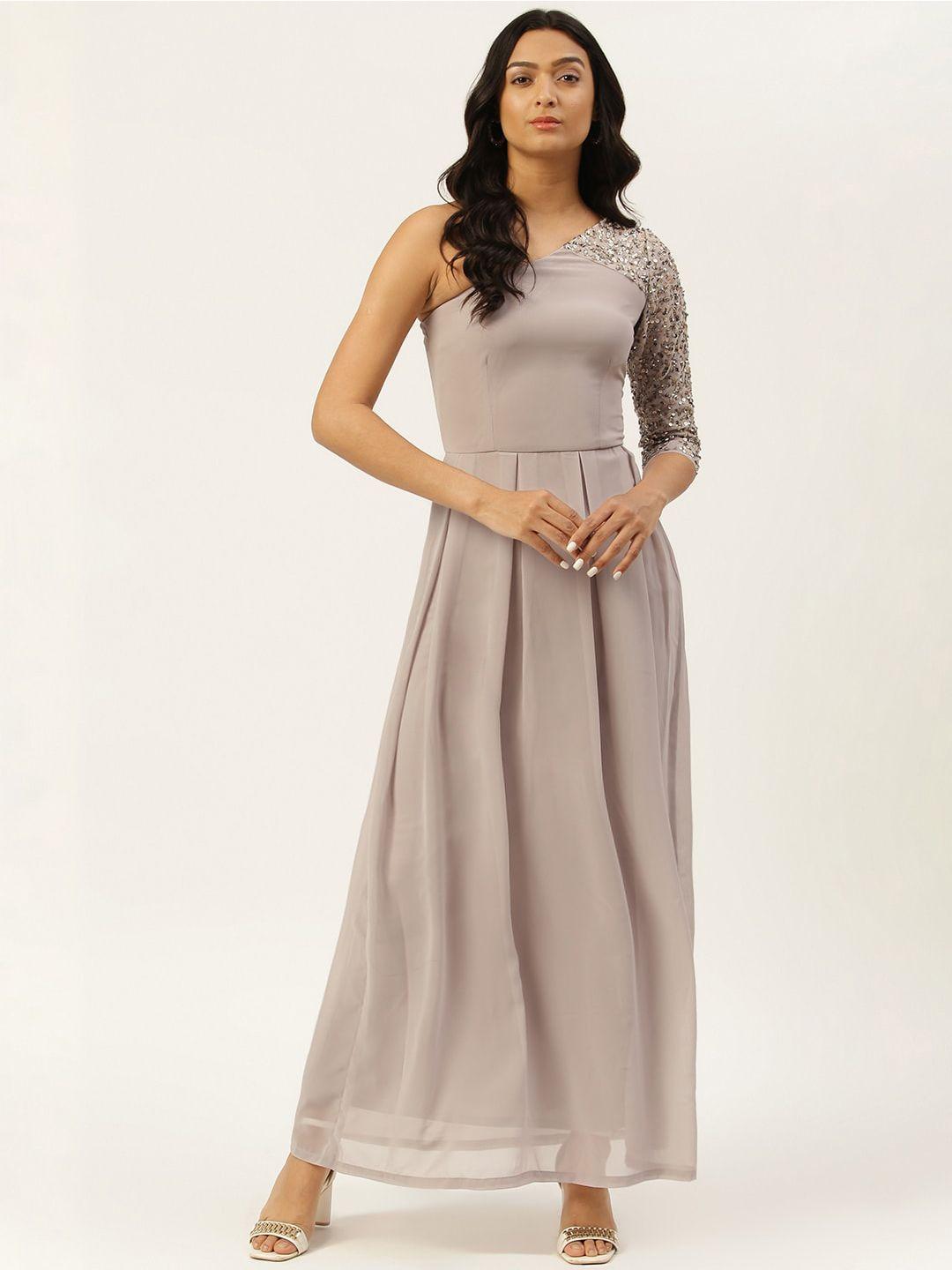 trendy divva women grey embellished detail one-shoulder maxi dress