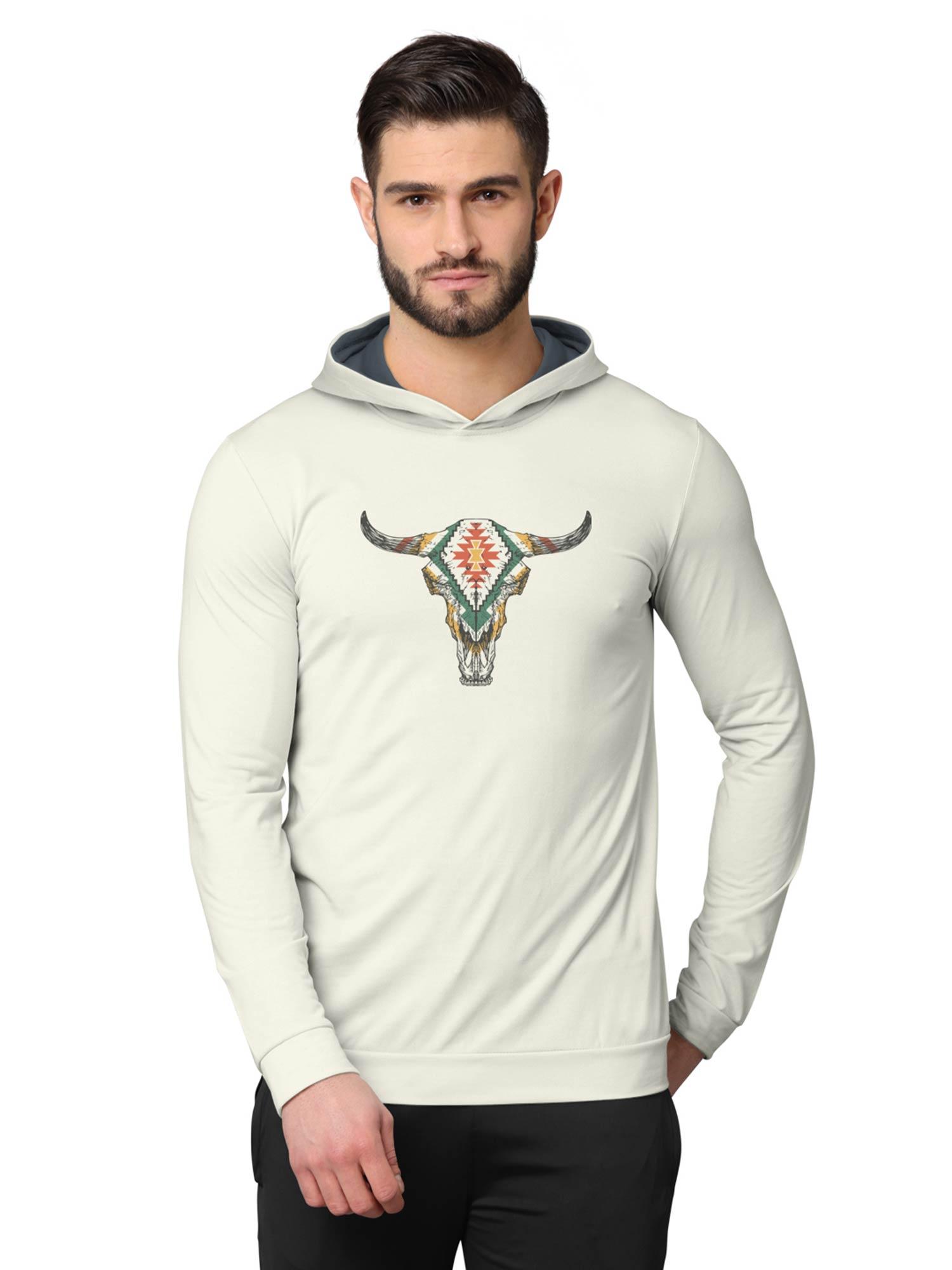 trendy front & back printed full sleeve hooded sweatshirts for men white