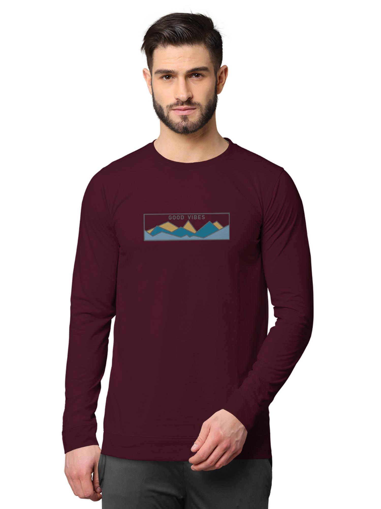 trendy front & back printed full sleeve sweatshirts for men burgundy