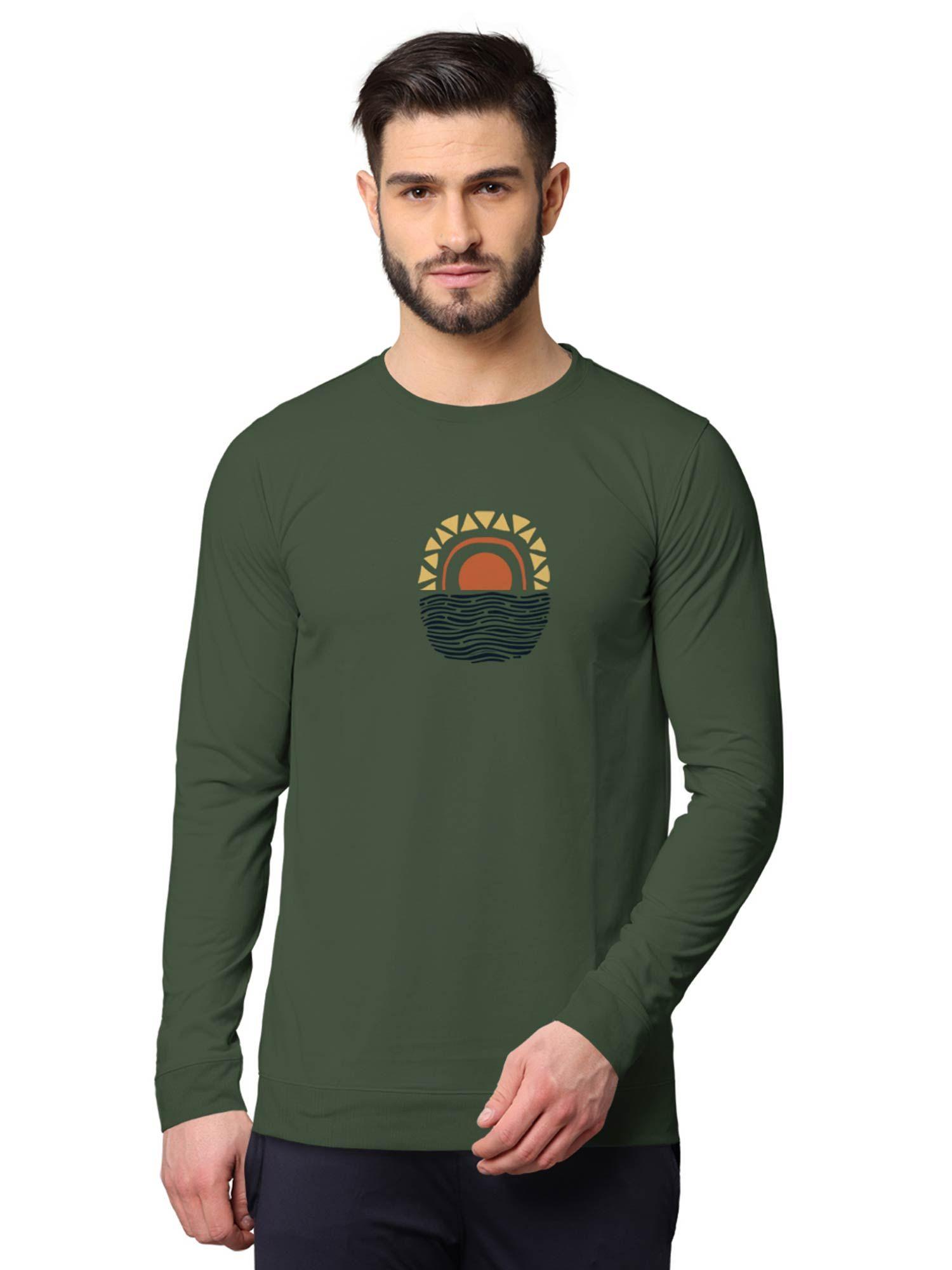 trendy front & back printed full sleeve sweatshirts for men green