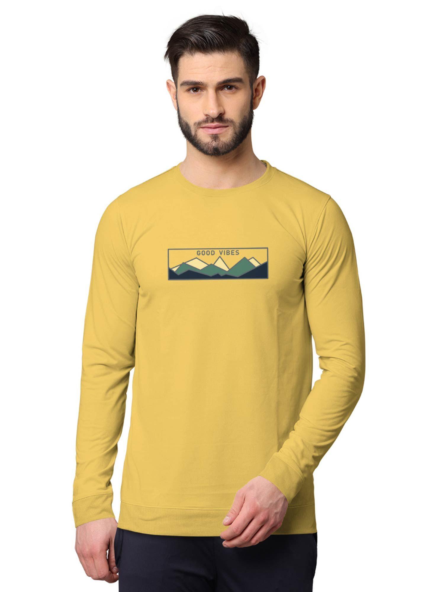 trendy front & back printed full sleeve sweatshirts for men yellow