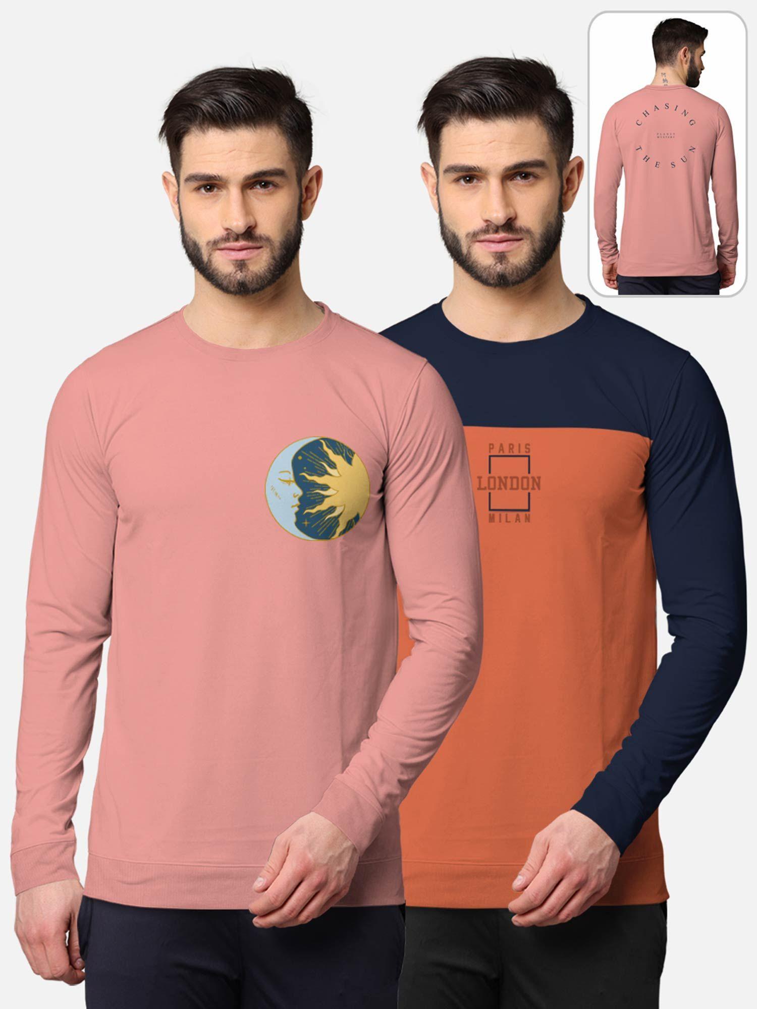 trendy front & back printed full sleeve t-shirt for men multi-color (pack of 2)