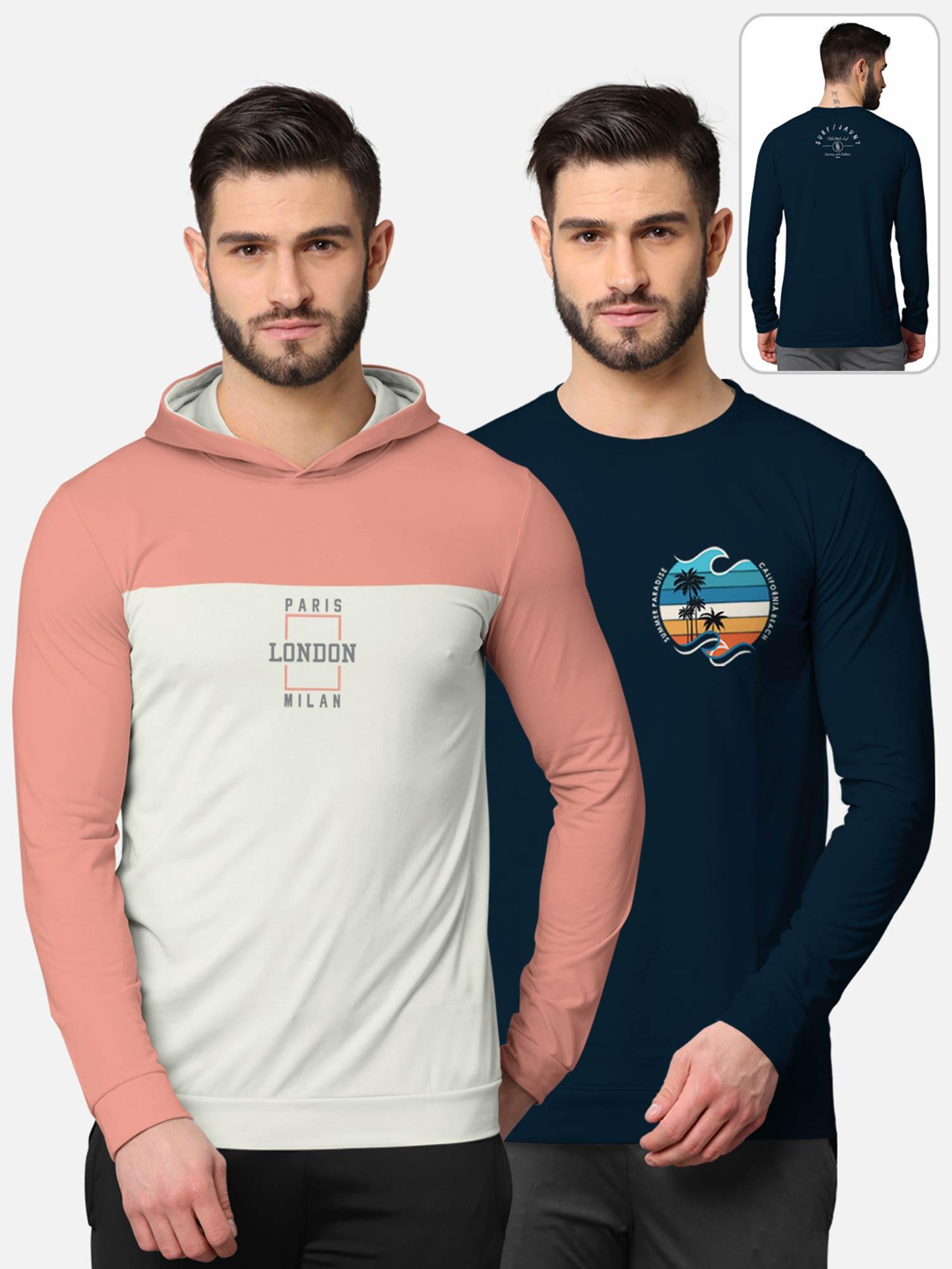 trendy front & back printed full sleeve t-shirt for men multi-color (pack of 2)