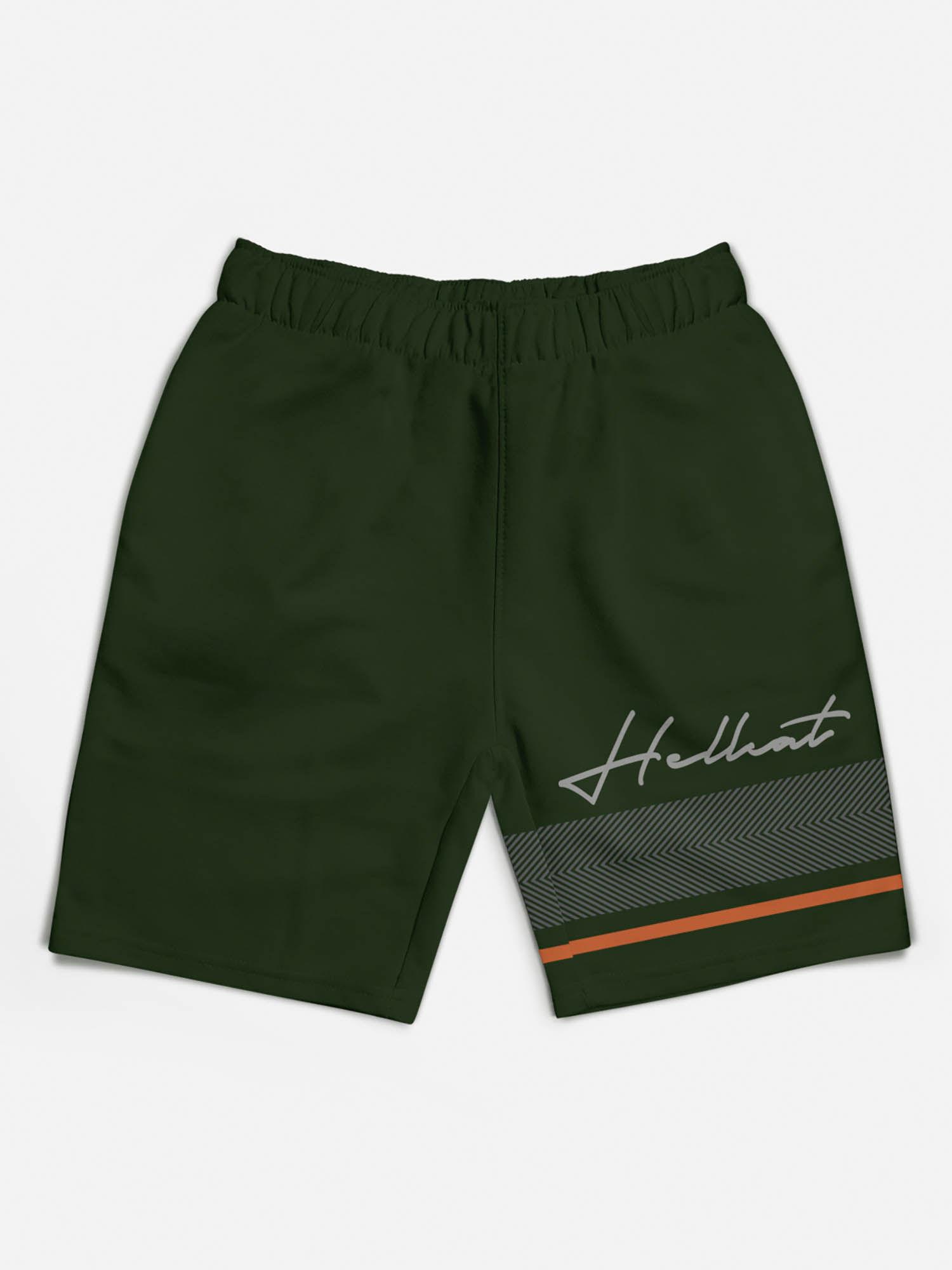 trendy green typographic shorts for girls