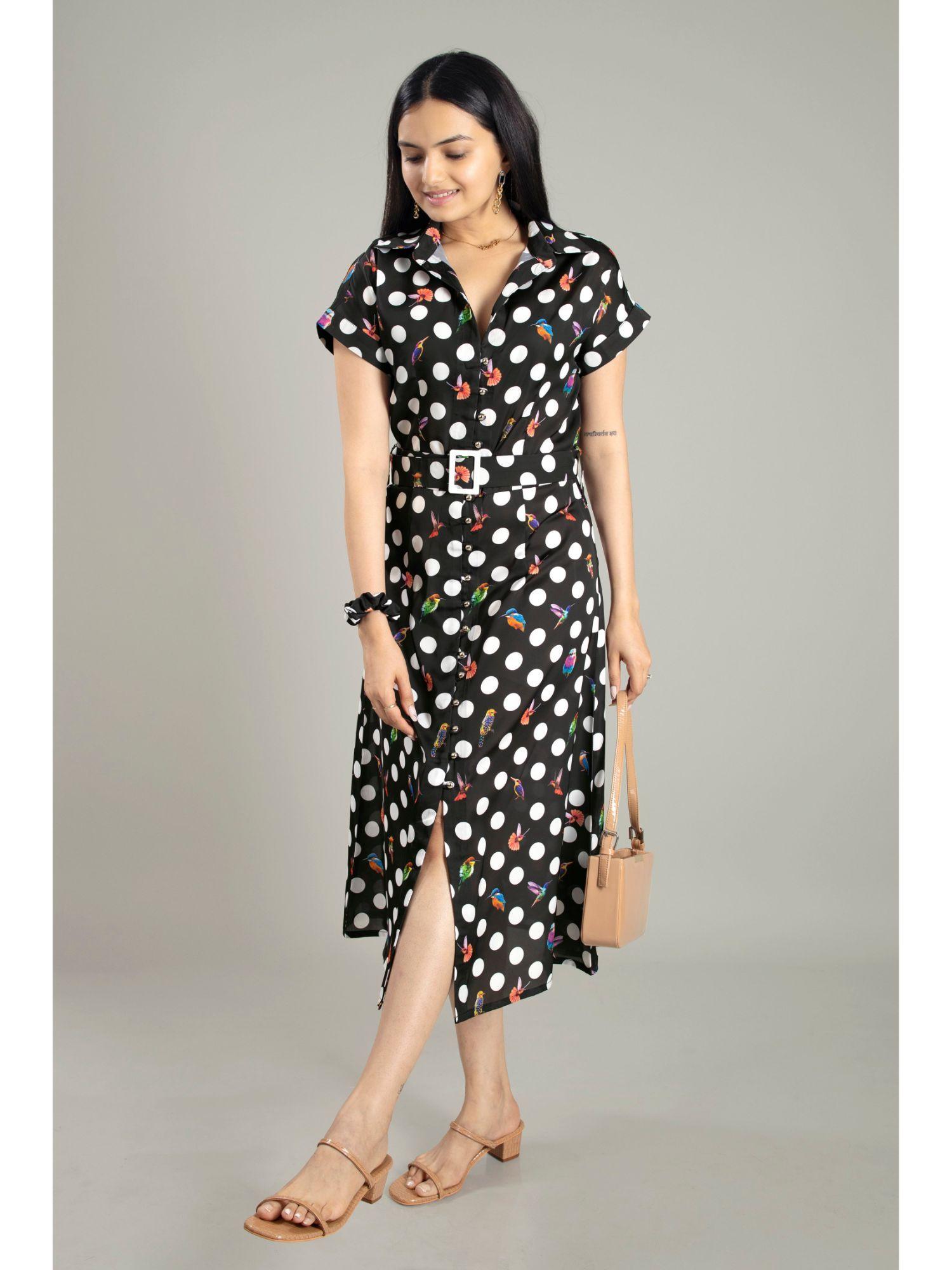 trendy humming polka belt shirt dress for women (set of 2)