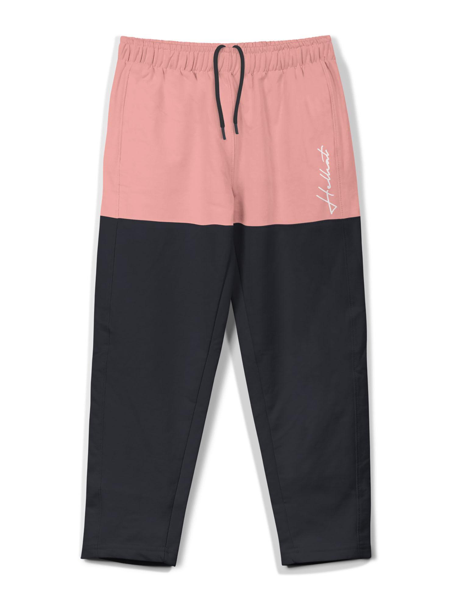 trendy pink colorblocked printed mid-rise track pant for boys