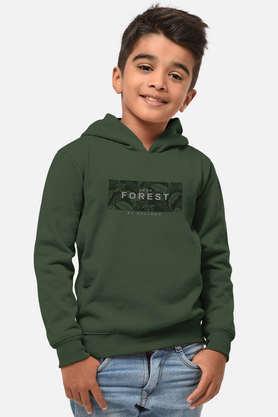trendy printed cotton hooded boys t-shirt - olive