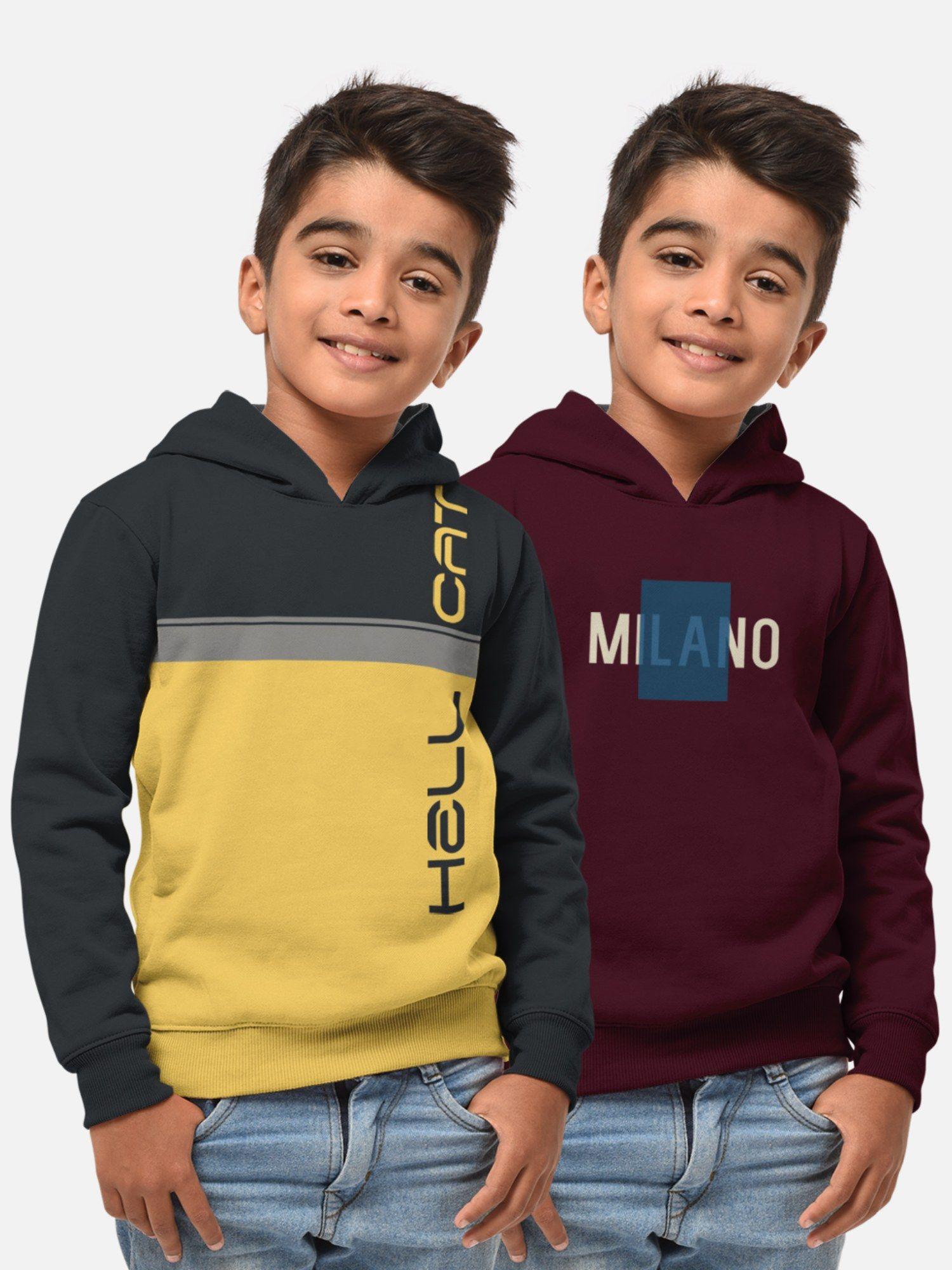 trendy printed multi-colour full sleeve hoodies for boys (pack of 2)