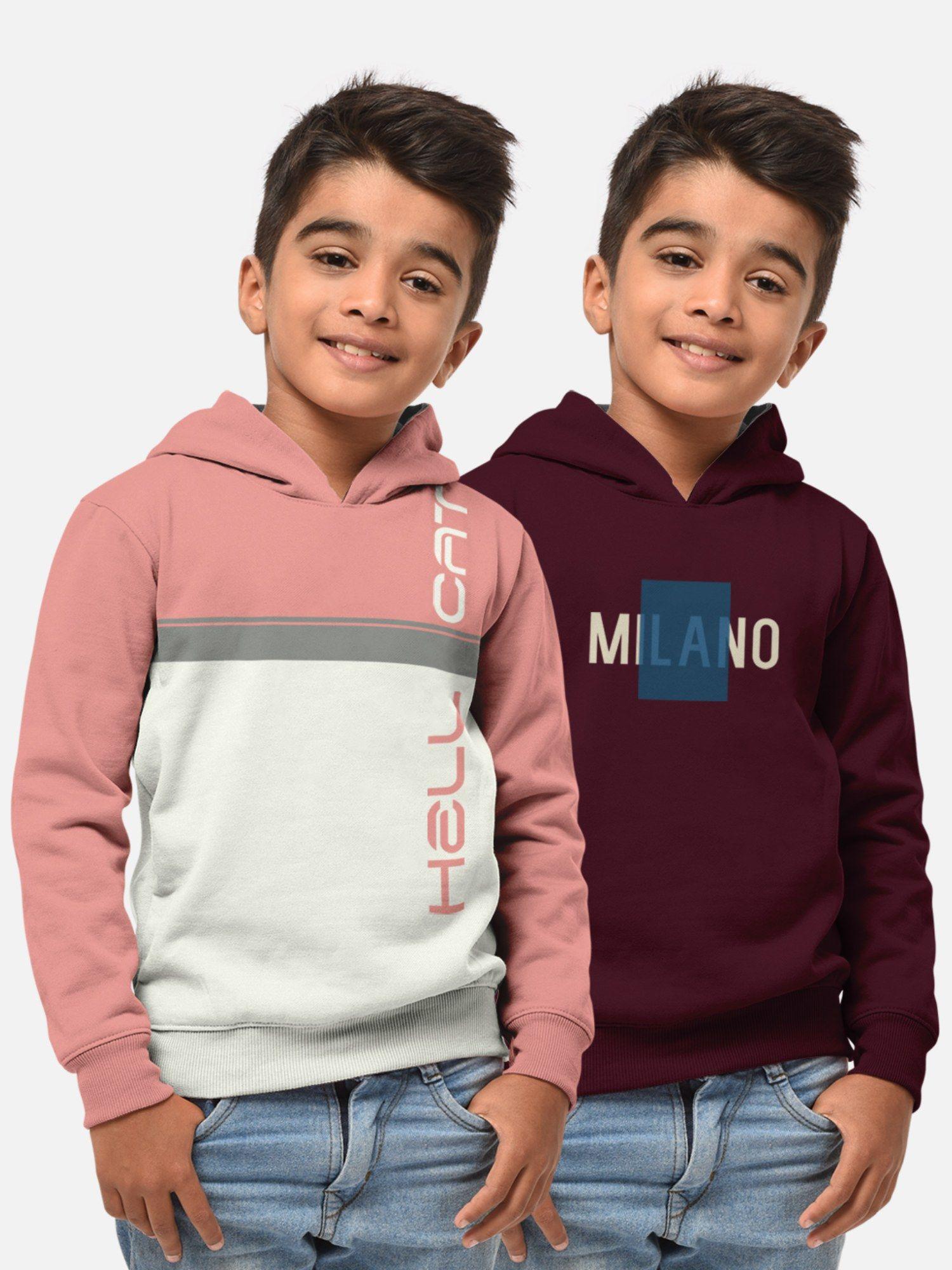 trendy printed multi-colour full sleeve hoodies for boys (pack of 2)