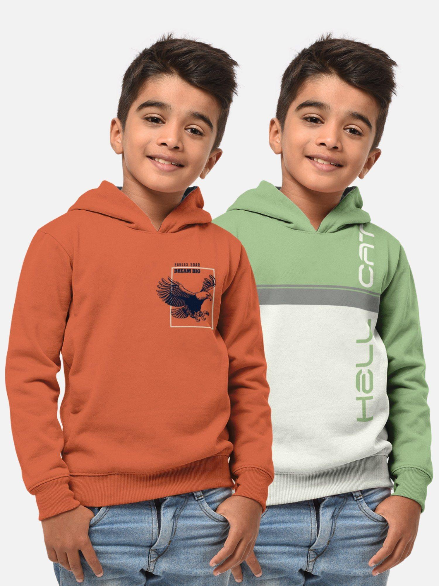 trendy printed multi-colour full sleeve hoodies for boys (pack of 2)