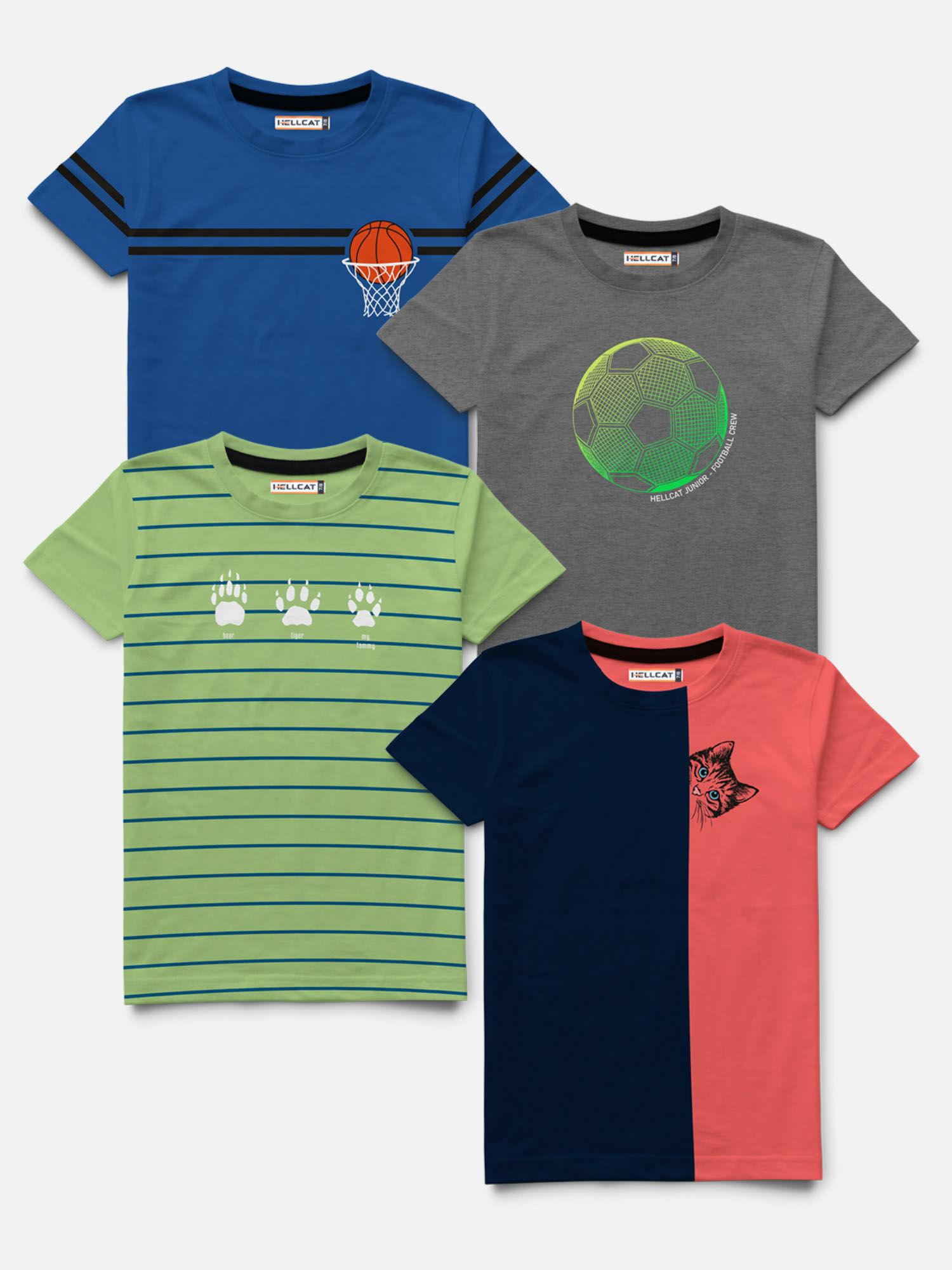 trendy printed round neck half sleeve multi-color t-shirts for boy (pack of 4)