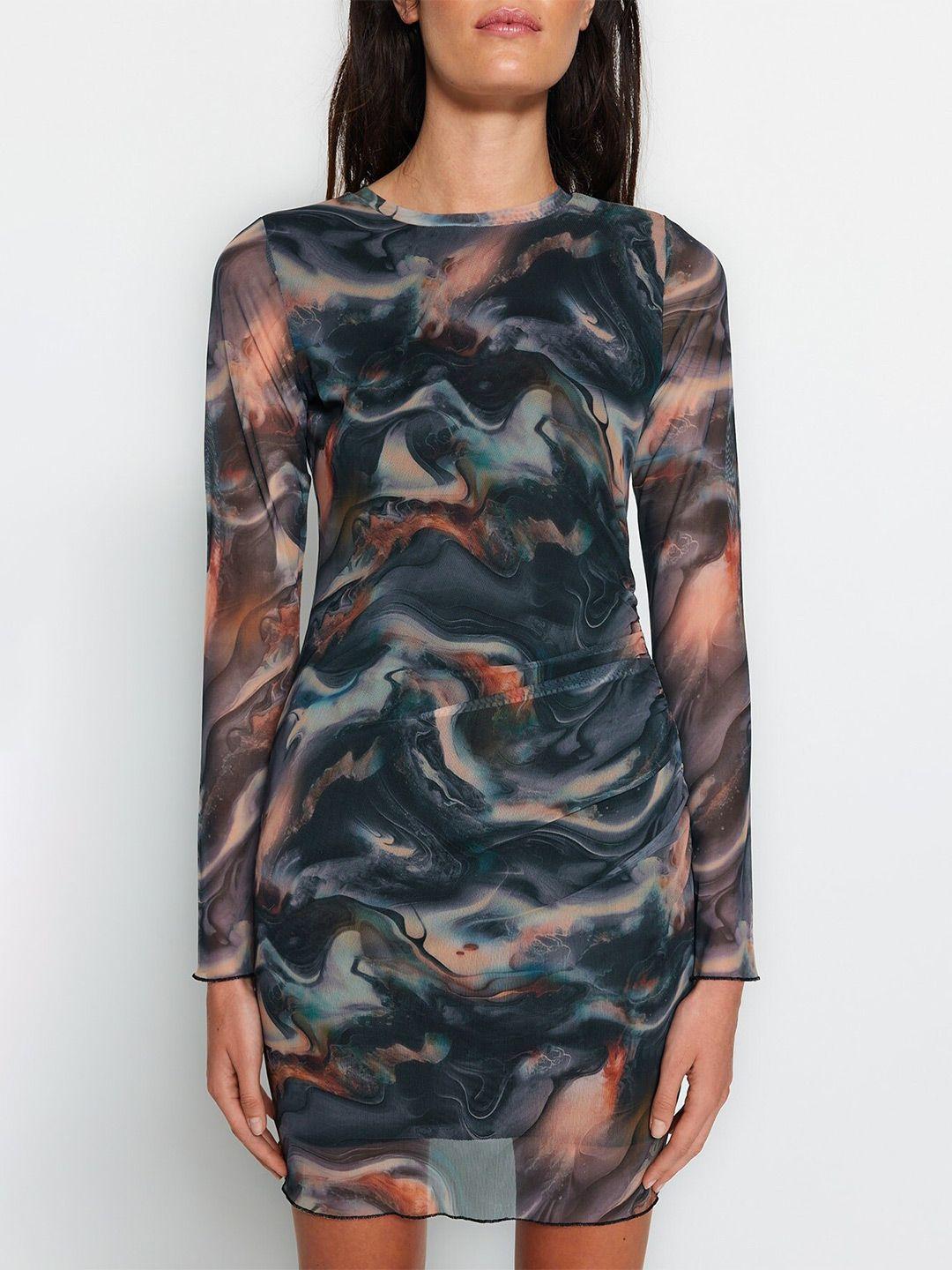 trendyol abstract print bodycon dress